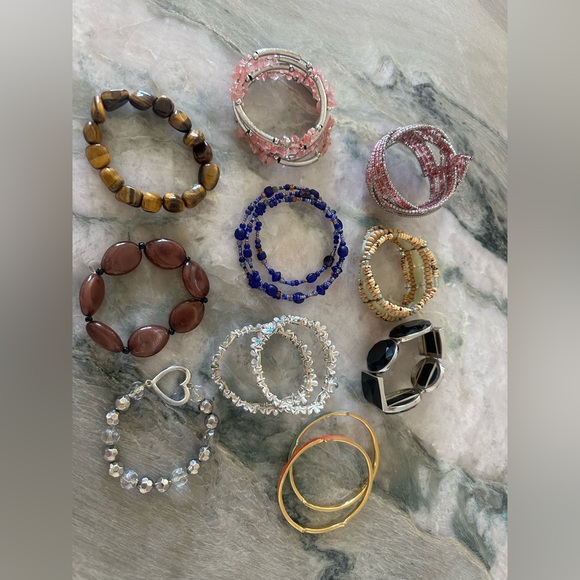 12 Bracelet Bundle, including Pink and silver cuff bracelet - Picture 1 of 3